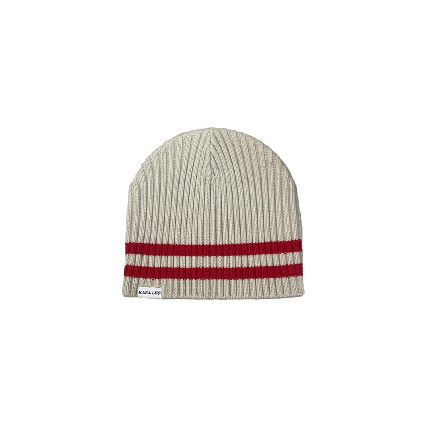 KNIT STRIPE BEANIE (CREAM/RED)